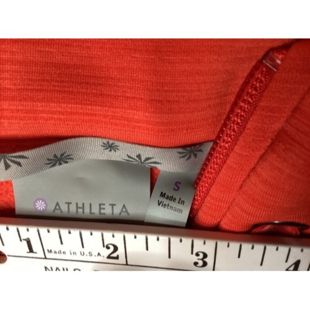 Athleta Scuba Style Hoodie Womens Small Red Orange Zip Thumbholes 3 Pockets - Picture 2 of 5